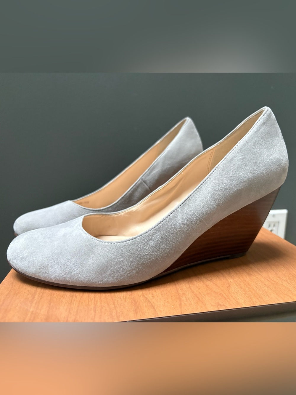 Cole Haan Women's Light Gray Suede Wedge Pumps